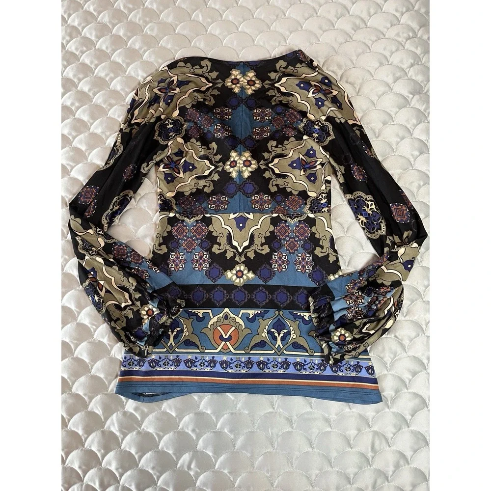 Vtg Hale Bob Silk Blend Tunic Top Sz S Boho Y2K Babydoll Front Tie Floral - Picture 9 of 9